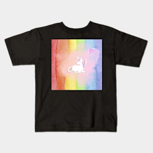 Cute Unicorn Design on a colorful background Kids T-Shirt